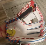 Rawlings PROR316SB-2WP 12IN Leather Softball Glove Left Hand White Blue Pink. Fixed Price $210.00.