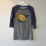 Adidas College Vault Graphic Baseball Tee Raglan Gray Navy Women's Large. Fixed Price $15.00.
