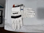 New Worth Batting Gloves Adult Medium, White With Black Stripe. Fixed Price $35.00.