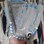 Rawlings WFP125CGB 12.5" Leather Softball Glove Gray Blue Adjustable Wrist Strap. Fixed Price $200.00.
