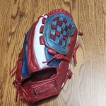 Rawlings GJ66 Leather Baseball Glove Red Blue White Deep Well Pocket Flex-o-mat. Fixed Price $150.00.