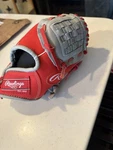 Rawlings Bryce Harper Model Red Gray Leather Baseball Glove 5 Finger Lace Up. Fixed Price $35.00.