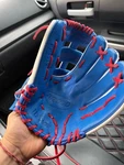 Wilson A2000 Leather Baseball Glove Blue White Red 12" Right Hand Throw Outfield. Fixed Price $210.00.