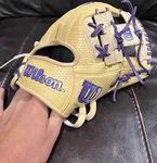 Wilson A2000 11.5 Tan Purple Leather Baseball Glove Finger. Fixed Price $200.00.