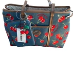 Steve Madden Denim Cherry Print Tote Bag Blue Embroidered Shopper With Pouch. Fixed Price $89.95.