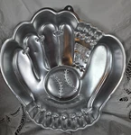 Vintage Wilton 1987 Baseball Glove Cake Pan Aluminum Novelty Softball 2105-1234. Fixed Price $16.99.