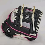 Wilson 10" Rht A200 T-ball Glove/mitt, Pink/black/white, Scuffs/stains/laces. Fixed Price $8.10.