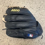 Wilson A600 12.5" Right Hand Leather Baseball Glove Black/tan 5-FINGER. Fixed Price $29.99.